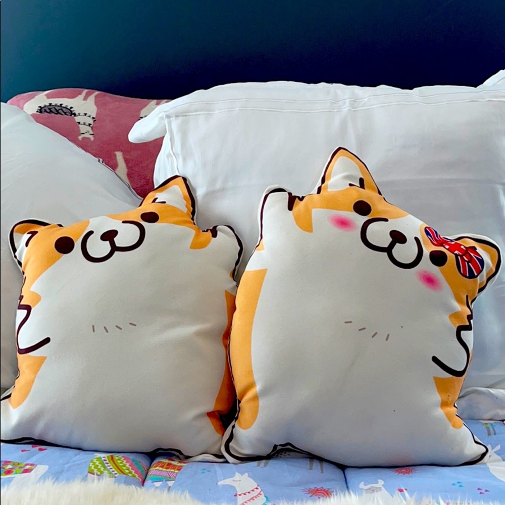 Set of 2 Cute Welsh Corgi Throw Pillows